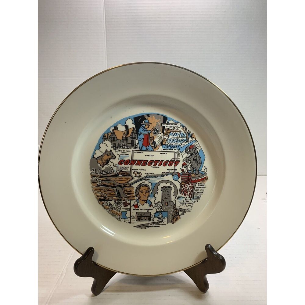 Connecticut Collector Plate Vintage‎ Travel Souvenir 10"